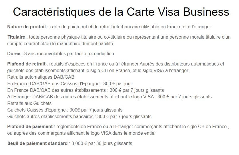 Carte Visa Business
