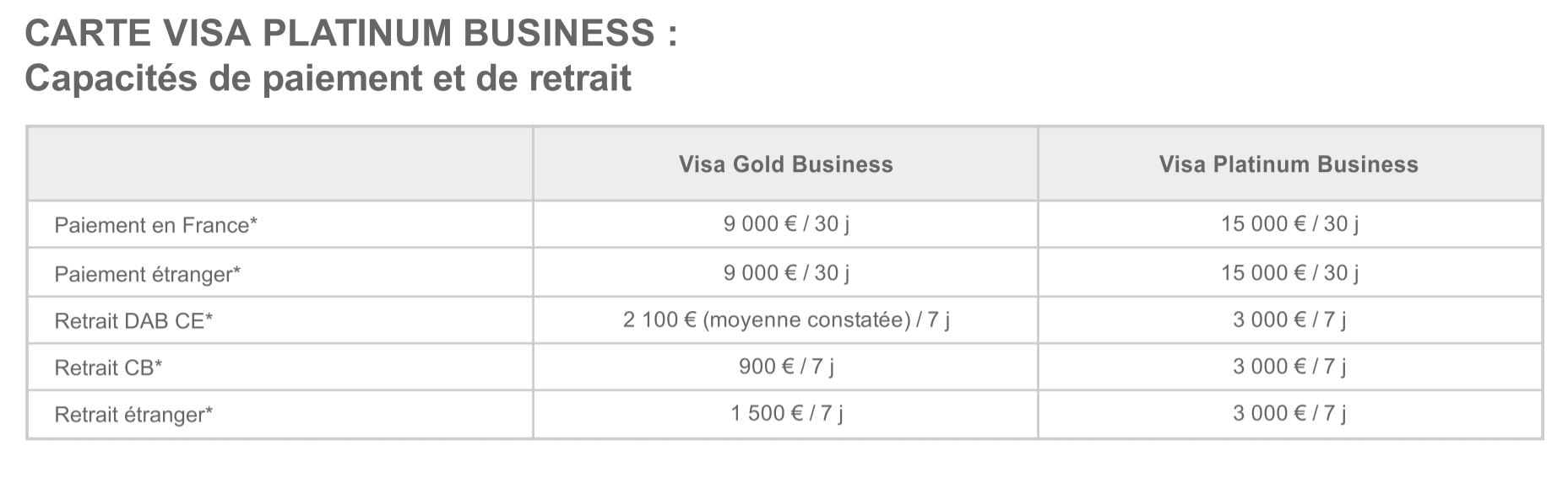 Carte Visa Platinum Business